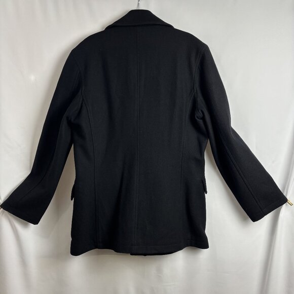 Lg Black Wool Blend Lined Double Breasted Long Sleeve Collar Button Pocket Coat - Picture 8 of 11
